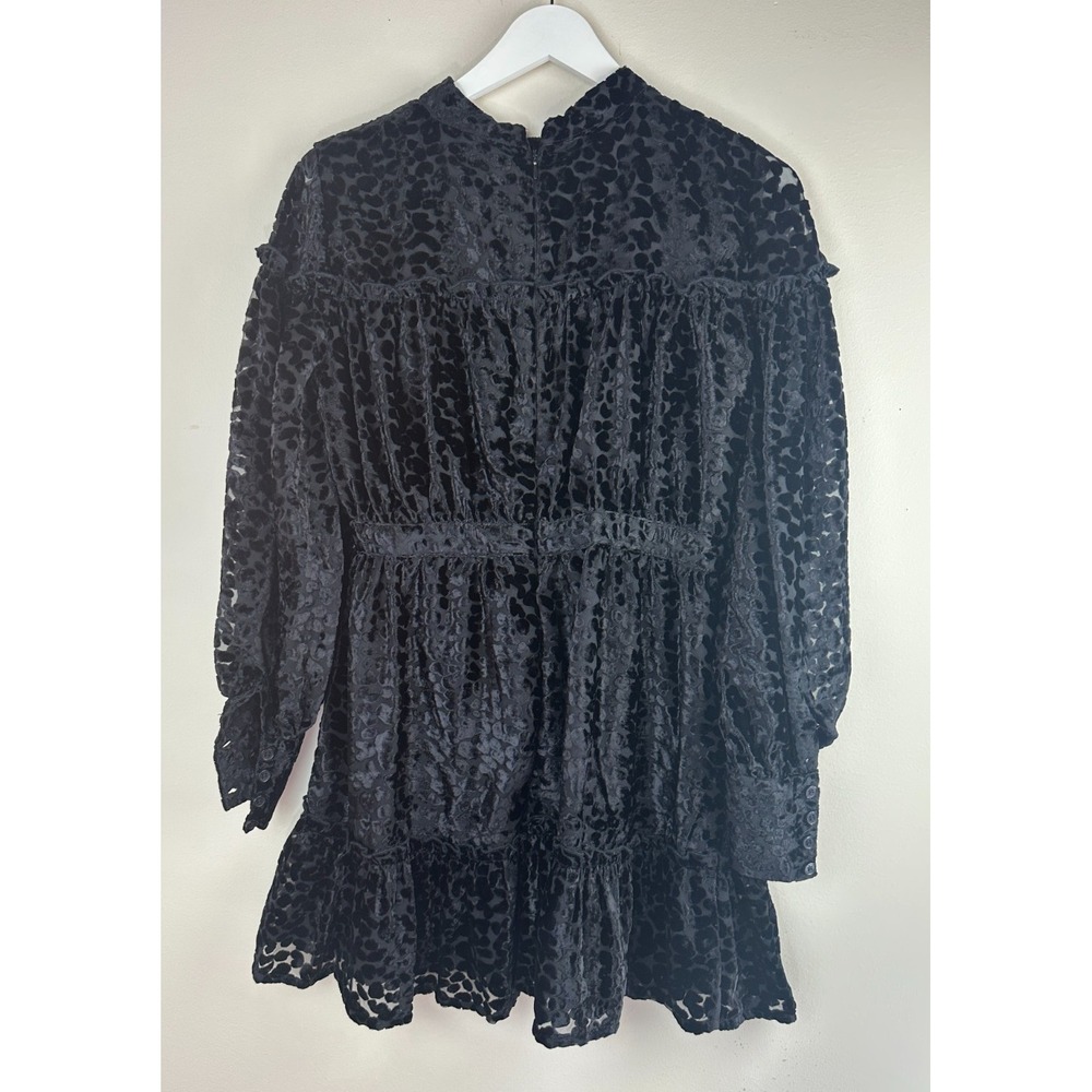 NEW Topshop Balloon Sleeve Tiered Dress Animal Print Velvet Black 6P Witchy - Picture 13 of 16